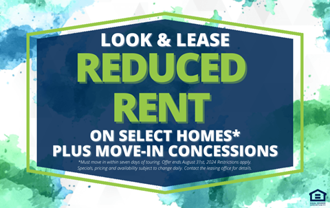 a sign that reads reduced rent on select homes plus move in concessions